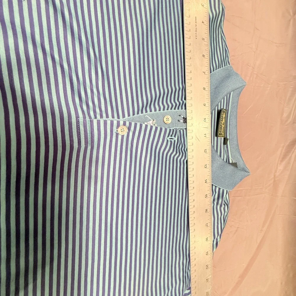 Bobby Jones Navy/Green Striped Golf 100% Cotton Polo Shirt Size Large - Picture 9 of 11